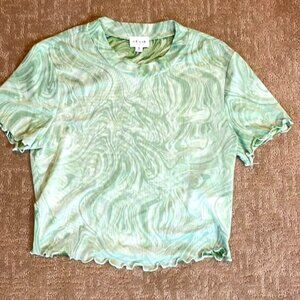 collection medium green mesh cropped shirt